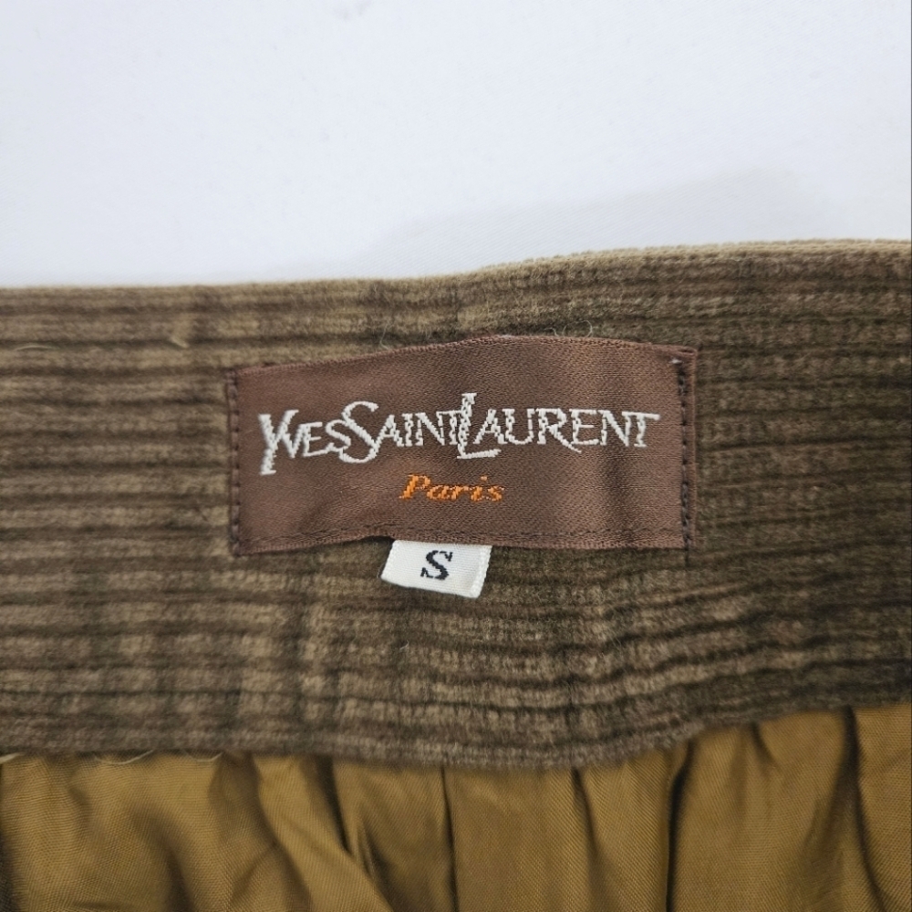 Yves Saint Laurent Paris High Waisted Corduroy Midi Skirt In Olive Brown Sz XS - Picture 6 of 14